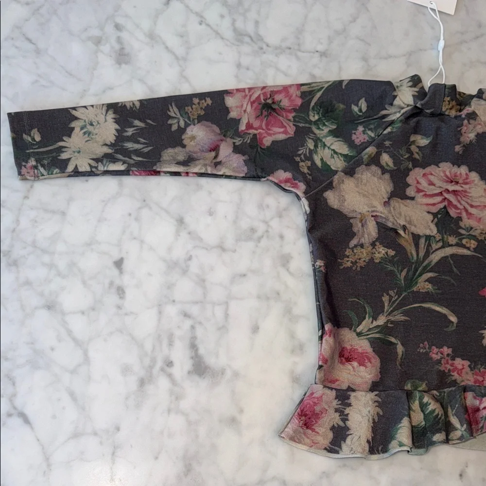NWT Zimmermann Dark Floral Rashguard or Swim Ruffle Top 2Y